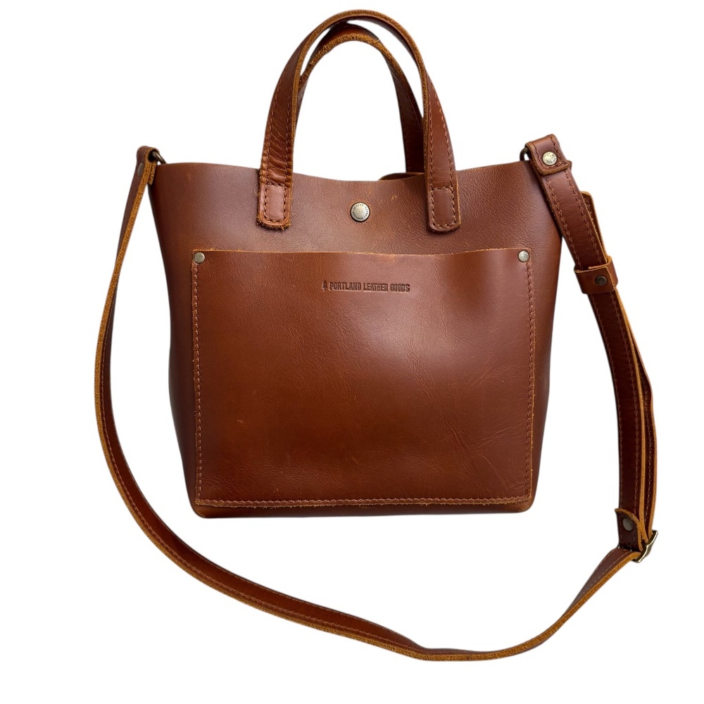 Portland leather brown mini market tote bag